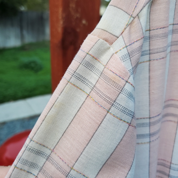 Triumph Men's XL short sleeve button up. Vintage. USA. Used. Pink/White plaid. - Picture 2 of 16